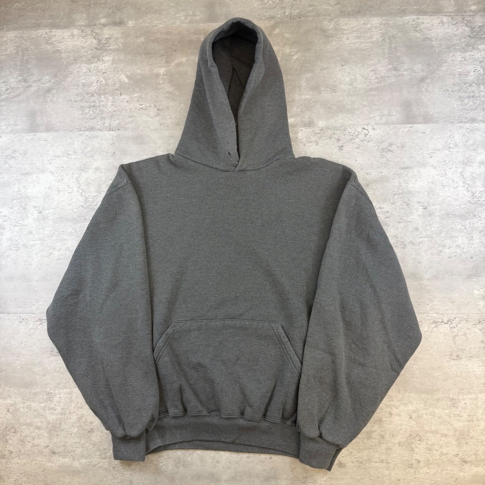Vintage Russell Athletic Hoodie Mens Large Charcoal Gray Blank Pullover Boxy L
